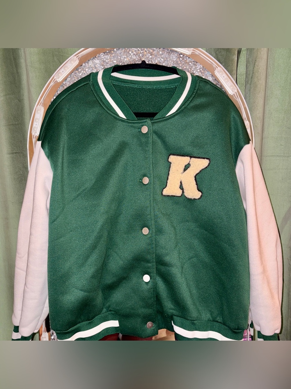 Green Varsity Letter Jacket with Cream 'K' Patch